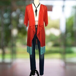 LuLaRoe Monroe Kimono – Bold Sunset Fringe